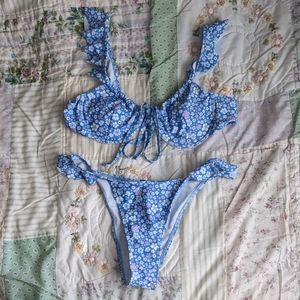 Shein/Romwe blue floral bikini with ruffles